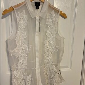 Worthington Sheer White women’s Floral Blouse Size Large